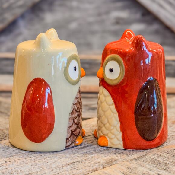 Vintage Ceramic Owl Salt and Pepper Shaker Set, Retro Theme, Fall/Autumn Theme - Picture 3 of 9